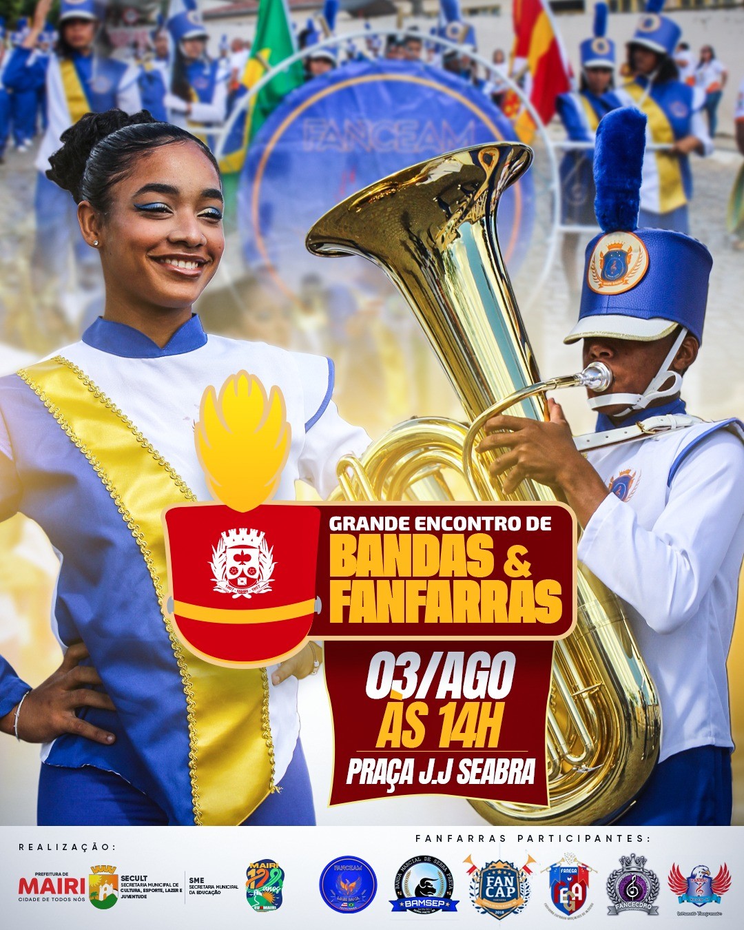 Grande Encontro de Bandas e Fanfarras movimenta a cidade de Mairi neste domingo.